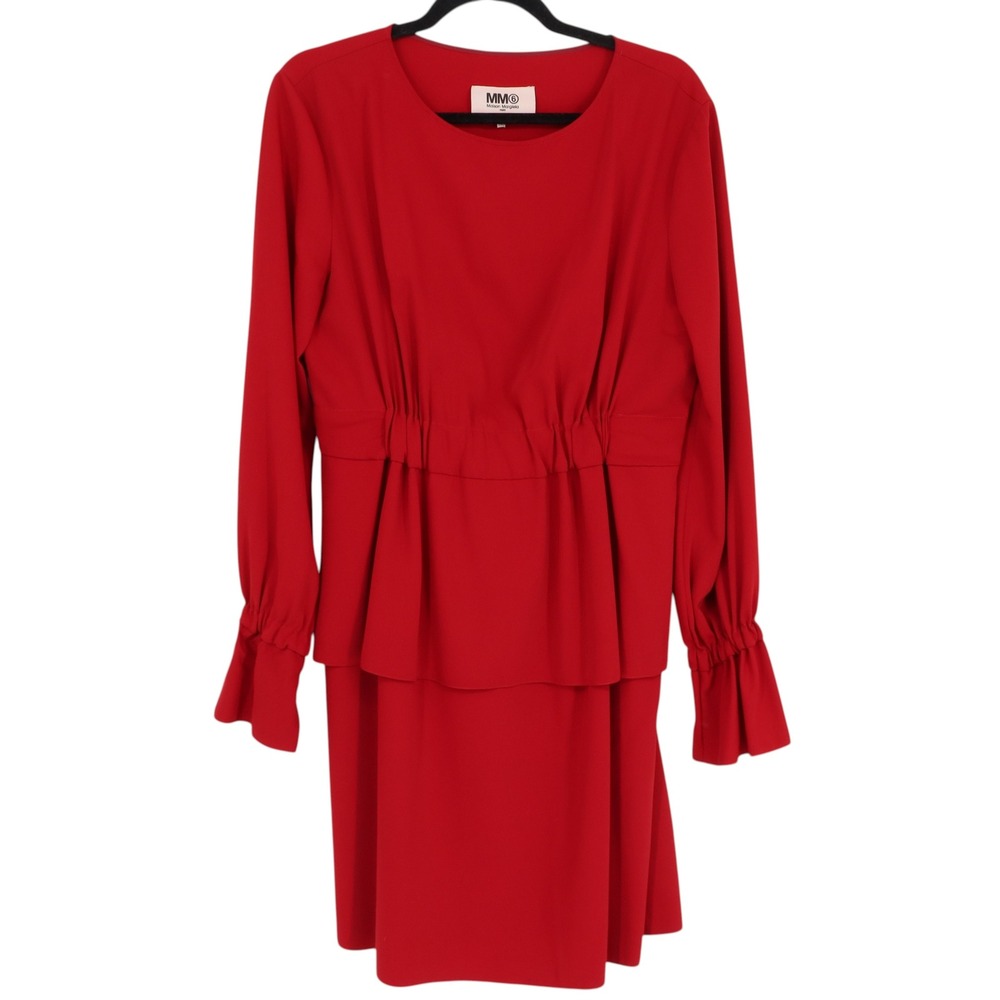 MM6 Maison Margiela Red Ruffle Peplum Mini Dress Womens Size IT 44 Long Sleeve